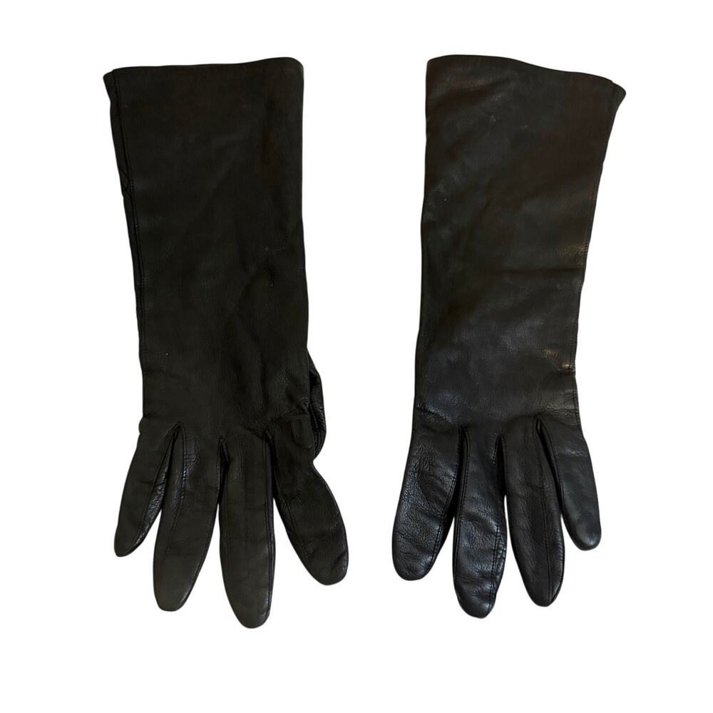 Vintage Bamberger’s Long Opera Gloves Leather Black Mid-Century Formal Italy
